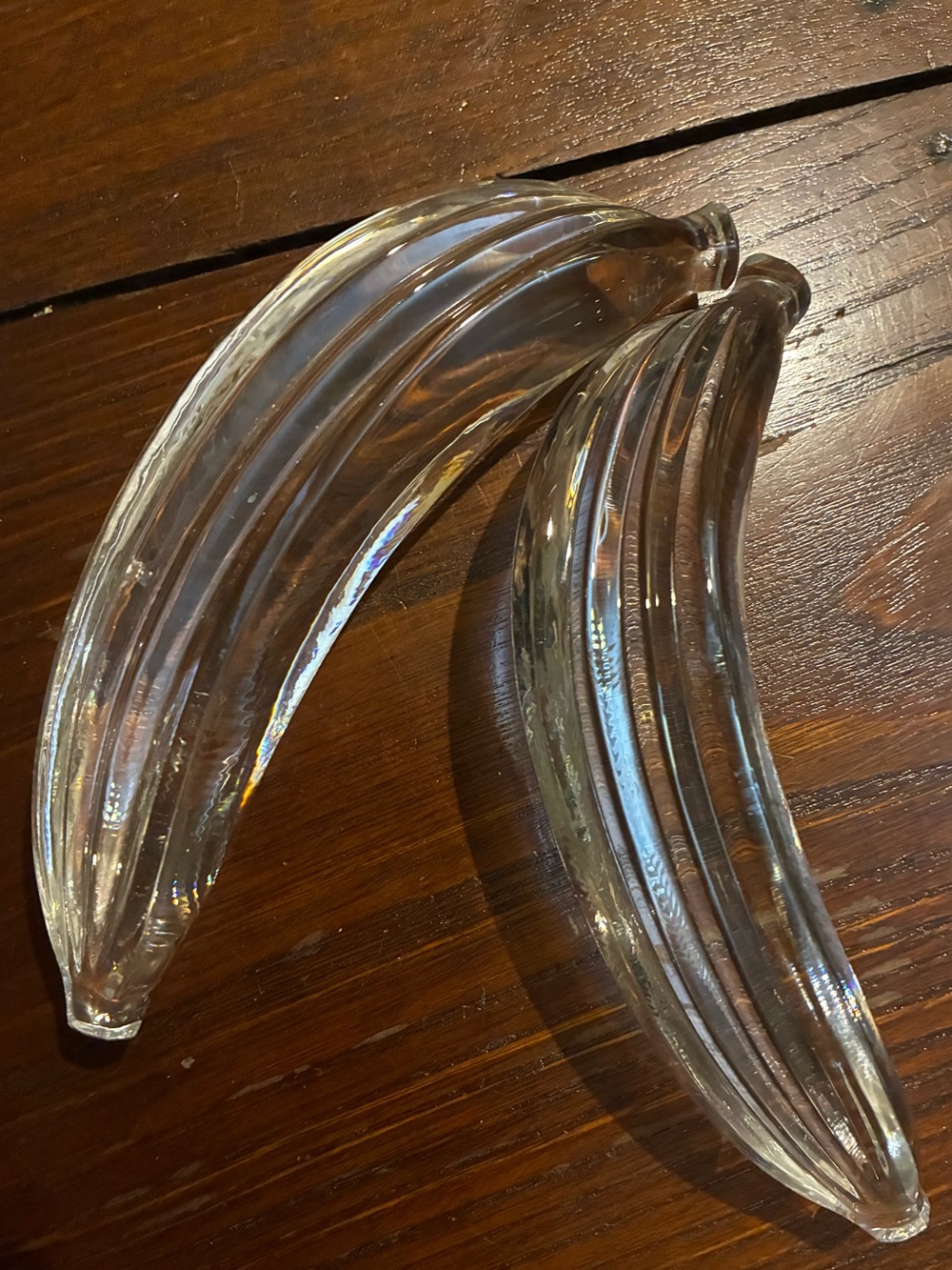 Vintage Mid-Century Clear Glass Decorative Bananas(2)